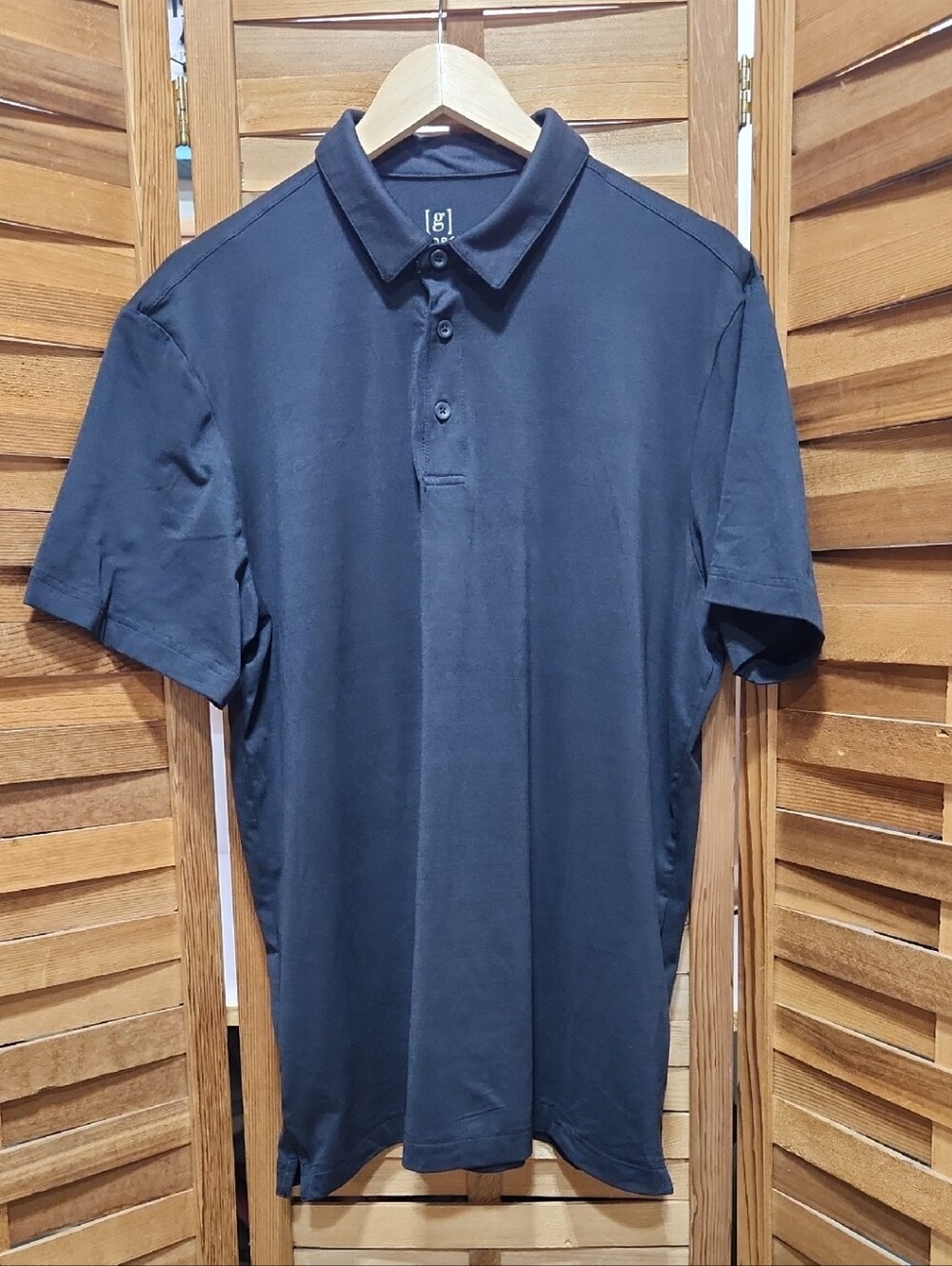 2 Men’s L Polo’s - George Black & Jack Nicklaus Navy Blue stripe - Polyester